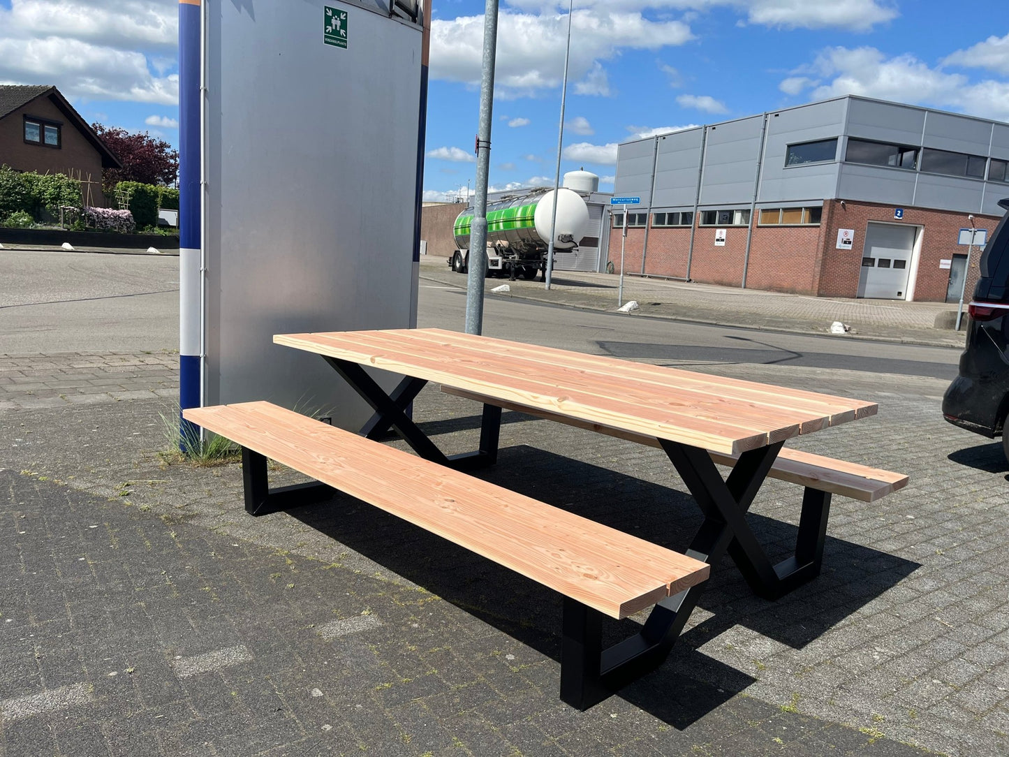 Picknicktafel staal & douglas - StijlvolMeubel.nl
