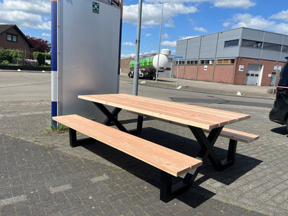 Picknicktafel staal & douglas - StijlvolMeubel.nl